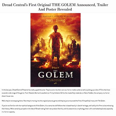 Dread Central's First Original THE GOLEM Announced, Trailer And Poster Revealed